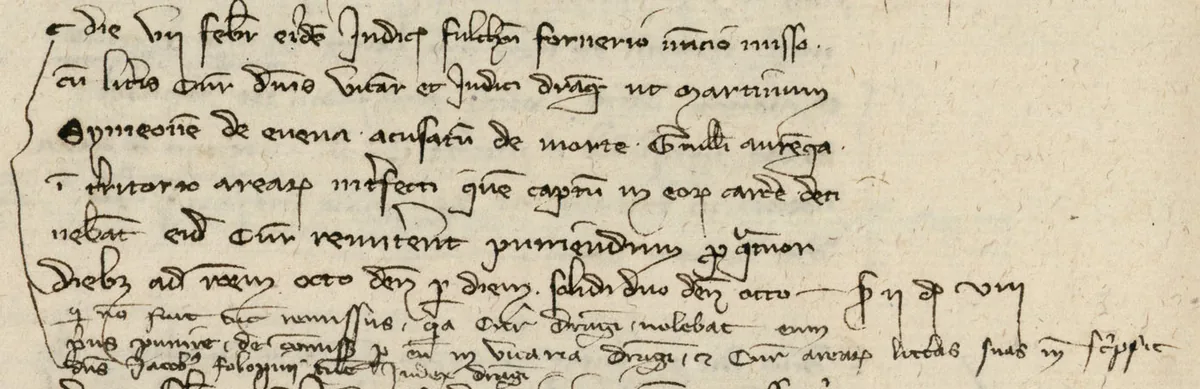 Six lignes de cursive brune sur papier, ouvertes par une accolade à gauche, suivies de trois lignes plus petites et serrées, ajoutées sous l'article : la demande du 8 février et le refus de Draguignan.