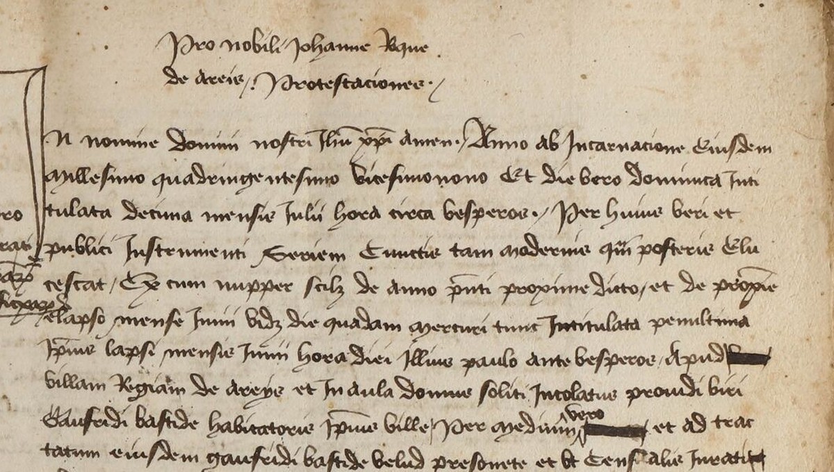 Rubrique et ouverture de la protestation requise par Jean Faque, le 10 juillet 1429