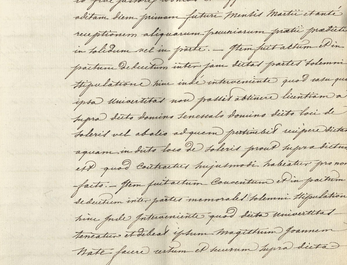 Détail manuscrit : « Contractus hujusmodi habeatur pro non facto », clause de nullité si l'accord avec Solliès n'est pas obtenu