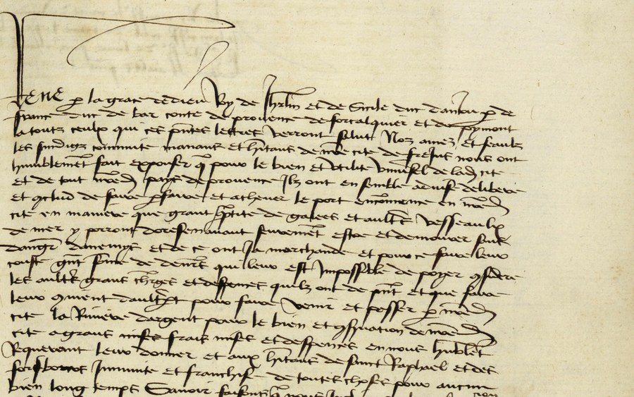 Registre B15 : lettres de René exemptant Fréjus pour la réparation de son port, mars 1463