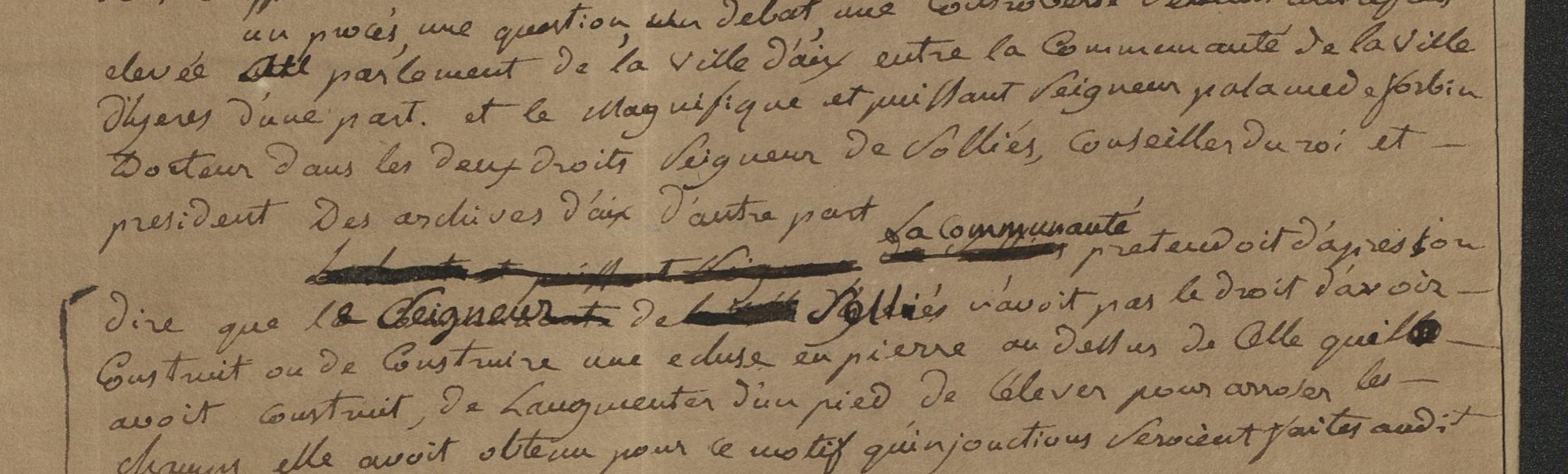 Détail manuscrit : mention du « magnifique et puissant Seigneur Mr Palamede de forbin »