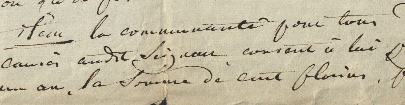 Détail manuscrit : condamnation d'Hyères à payer la somme de cent florins