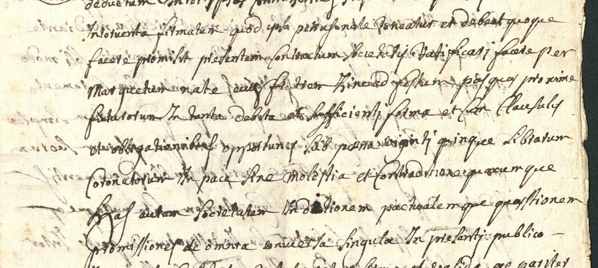 Détail manuscrit : « facere promisit presentem contractum societatis ratificari facere per Margaretam nate eius filiam »